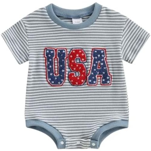 Baby Boy Girl 4th of July Outfit Infant Short Sleeve USA Bubble Romper Bodysuit Newborn Fourth of July Clothes