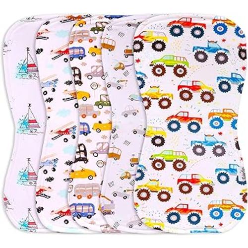 5 Pack Organic Cotton Baby Burp Cloths – 3 Layer, 21"x10" Large, Ultra Soft & Absorbent Burping Rags for Newborns – Infant Towels for Milk Spit Up