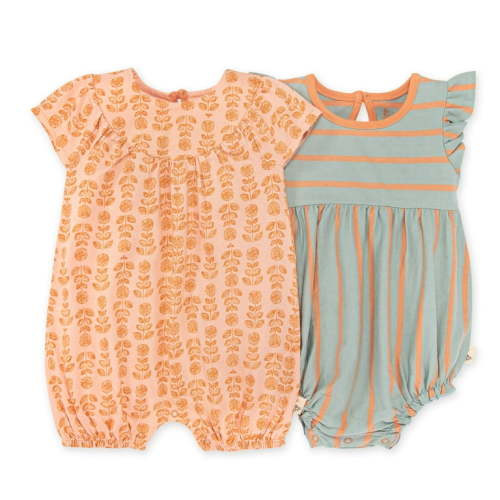 Burt's Bees Baby Organic Cotton Baby Girl Bubble Romper Set, 2 Pack, Sizes Newborn-24 Months