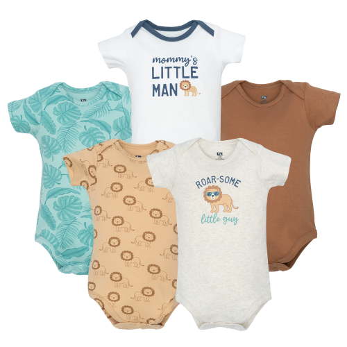 Hudson Baby Infant Boys Cotton Bodysuits 5-Pack, Roarsome Little Lion, Newborn