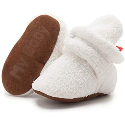 Babelvit Newborn Baby Boy Girl Soft Fleece Booties Stay On Infant Slippers Socks Shoe Non Skid Gripper Toddler First Walkers Winter Ankle Crib Shoes