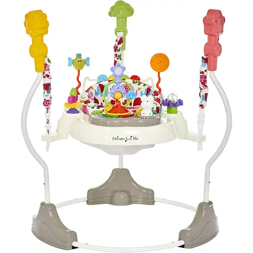 Dream On Me Zany 2-in-1 Baby Activity Center and Bouncer in Elephant Print, Sturdy and Strong Frame, 3 Height Positions, 360° Rotating Seat, 12 Songs with Flash Lights