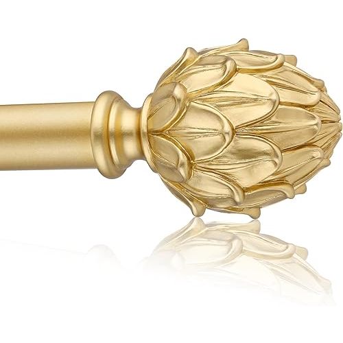 Curtain Rods for Windows 28 to 48 Inches 6/8 Inch Diameter Adjustable Drapery Rods Decorative Single Window Curtain Rods with Classic Finials,Gold