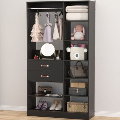 Aheaplus 40'' W Freestanding Closet System Walk-in Closet Organizer with Drawers and Hanging Rod- Washed Oak