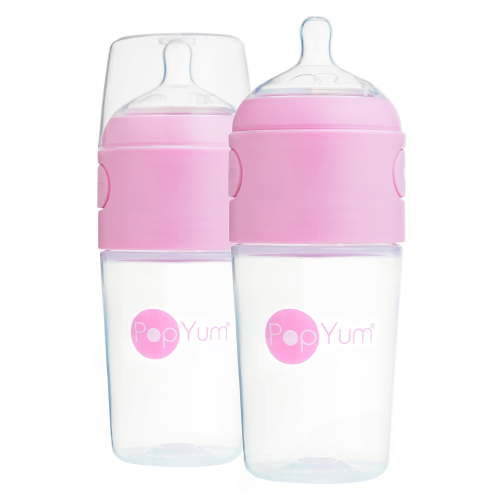 PopYum 9oz Pink Anti-Colic Infant Milk Mixing Baby Bottle 2-Pack