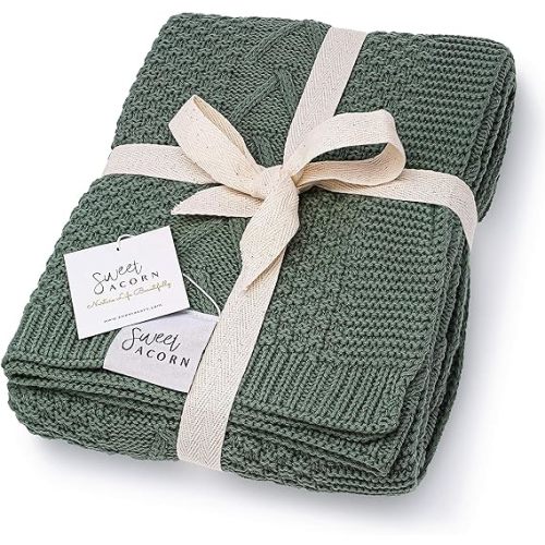 Knit Baby Blanket in Elegant Pattern, Organic Cotton Blankets for Crib or Stroller, Receiving Blankets - Juniper Green