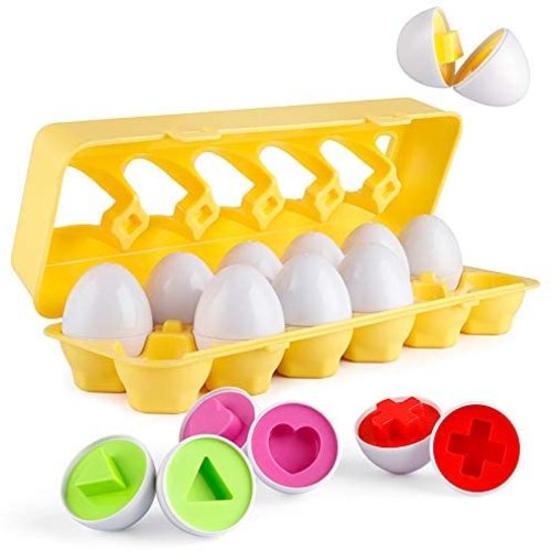 Coogam Matching Eggs 12 pcs Set Color & Shape Recoginition Sorter Puzzle for Easter Travel Bingo Game Early Learning Educational Fine Motor Skill Montessori Gift for Year Old Kids