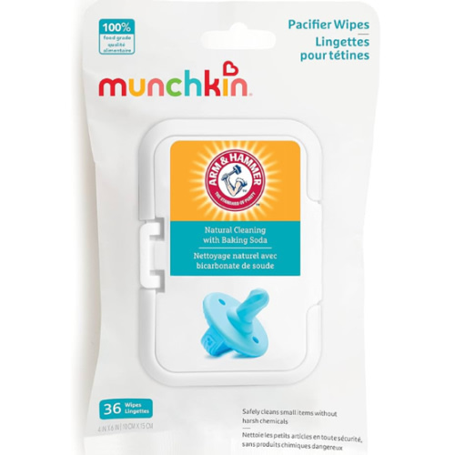 Munchkin Arm & Hammer Pacifier Wipes - Safely Cleans Breast Pump Parts and Feeding Essentials for Baby and Toddler, 1 Pack, 36 Wipes