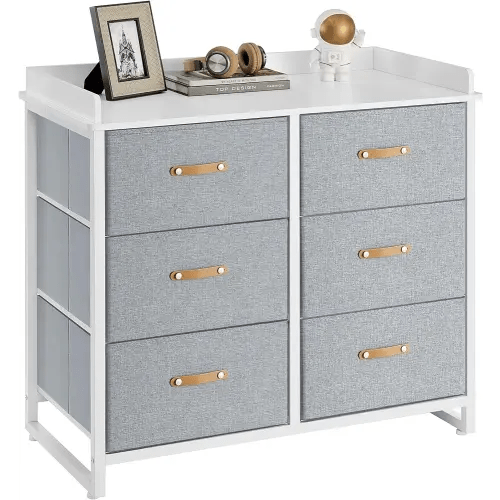 SONGMICS Dresser for Bedroom with 6 Drawers, Chest of Drawers, with Water-Resistant Changing Table, Storage Organizer Cabinet, for Kids Room Nursery Living Room Hallway, Gray UGKR101G01