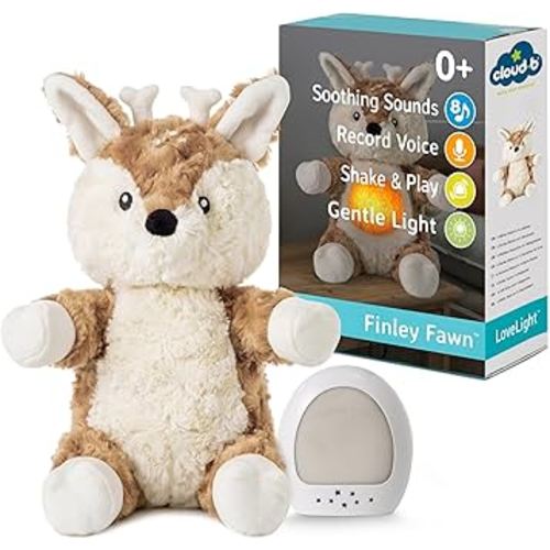 Cloud b Sound Machine with White Noise Soothing Sounds | Cuddly Stuffed Animal & Nomadic Nightlight | Record Parent Voice | Adjustable Settings and Auto-Shutoff | LoveLight Buddies - Finley Fawn