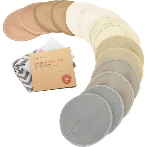 Organic Nursing Pads - 14 Washable Viscose Derived from Bamboo Breastfeeding Pads, Wash Bag, Reusable Breast Pads for Breastfeeding, Nipple Pads for Breastfeeding Essentials(Earth, L 4.8")