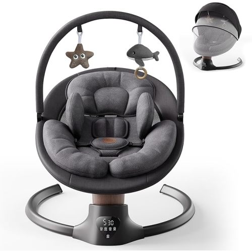 Baby Swings for Infants, FasonBaby Electric Baby Swing with 10 Preset Melodies, 5 Speeds, Remote Control and Bluetooth - Portable Infant Swing for Indoor and Outdoor(Grey)