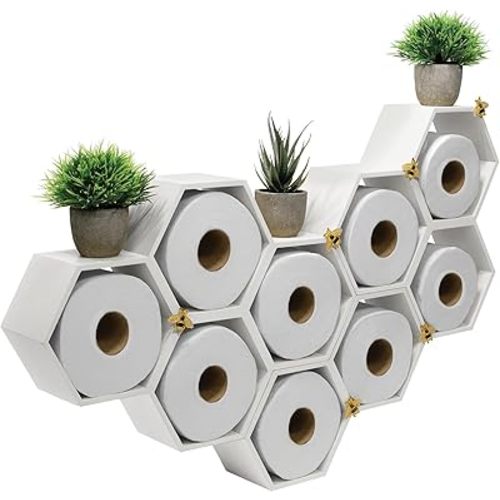 EXCELLO GLOBAL PRODUCTS Honeycomb Toilet Paper Holder with Bees - Holds 9 Rolls - Multiple Configurations, Yellow