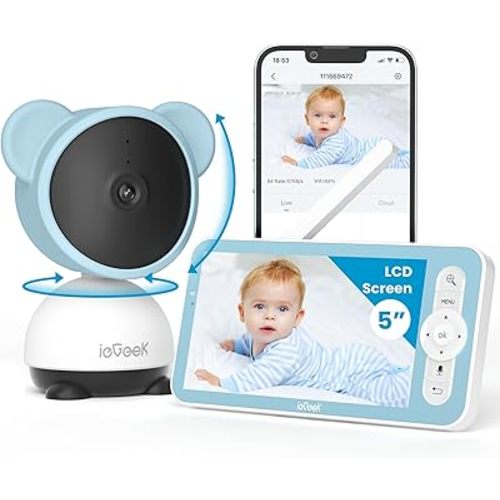 ieGeek 5'' Baby Monitor, WiFi Smartphone 1080P Baby Camera Via Screen and App Control, Night Vision Video Baby Monitor with Sound& Motion Detection, 2-Way Talk, 360° PTZ, LCD Monitor Control