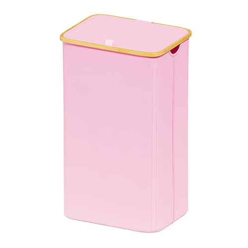 SUOCO Laundry Hamper with Lid, 29 Gal (110L) Clothes Basket with Bamboo Handles, Large Foldable Laundry Hamper for Bedroom, Bathroom, Dorm, Laundry Room - Pink