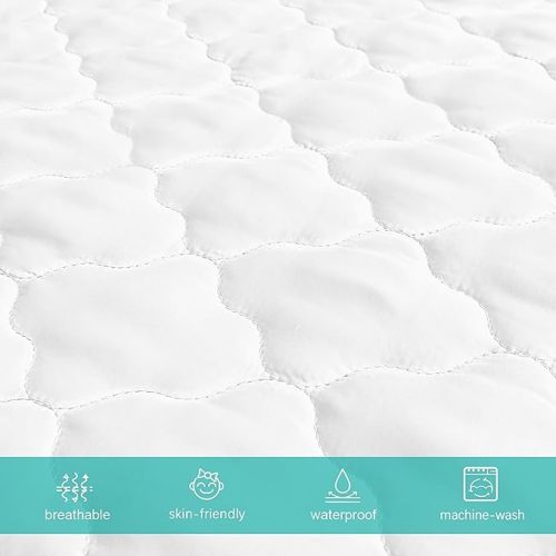 Crib Mattress Protector Sheets Fitted Waterproof Crib Mattress Pad Cover, Noiseless & Machine Wash 100% Absorbent Crib/Toddler Mattress Protector Sheet Quilted, White, 52" x 28" - 52 X 28 Inch