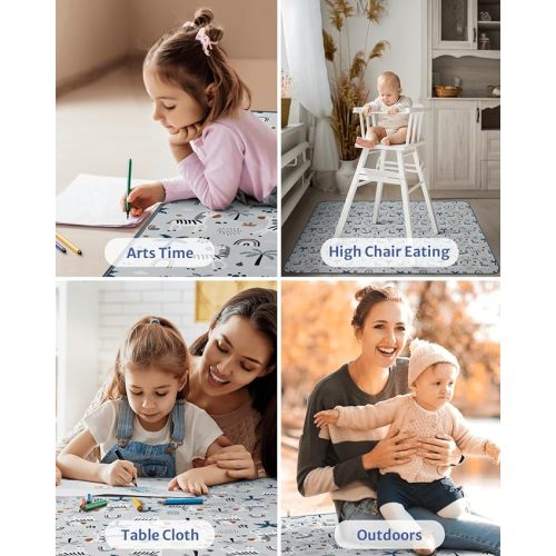 Blissful Diary Baby Splat Mat for Under High Chair, 51 x 51 Inch Splash Mat, Waterproof and Washable Spill Mat, Anti-Slip Floor Protector, Gray Zebra