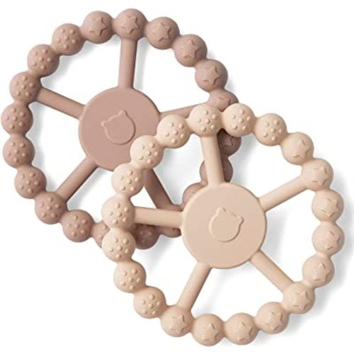 SAMiGO Silicone Teethers for Babies 0-6 6-12 Months Baby Teething Rings Chew Toys for Infant Boys and Girls - 2 Pack