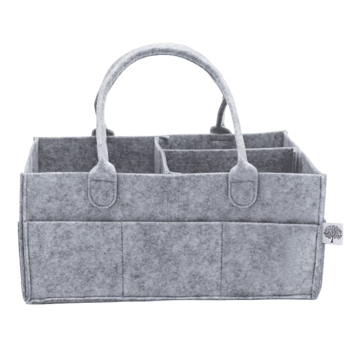 Parker Baby Co. Felt Diaper Caddy - Large Nursery Organizer with Removable Dividers - Gray
