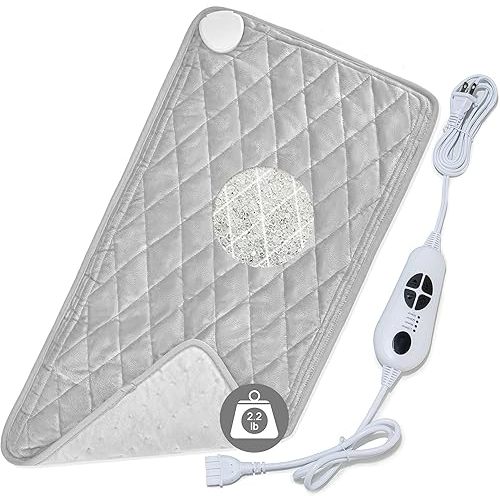 Weighted Heating Pad-Electric Heating Pads for Back,Neck,Abdomen,Moist Heated Pad for Shoulder,Knee,Hot Pad for Arms and Legs,Dry&Moist Heat & Auto Shut Off(Weighted Light Gray,12''×24'')