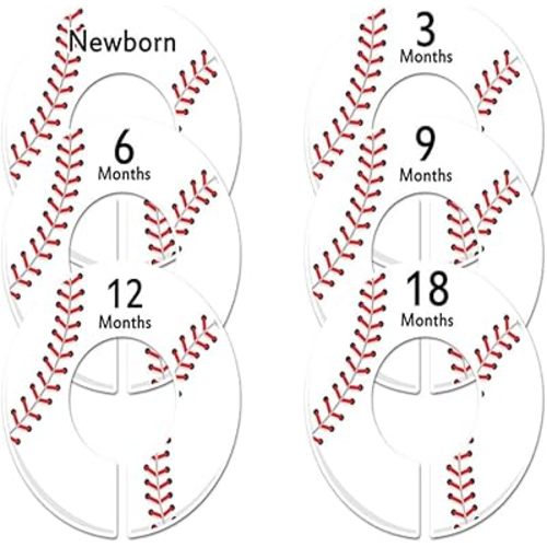 6 Baseball C196 Baby Boy Nursery Clothing Size Closet Dividers (1.25 Inch Rod)