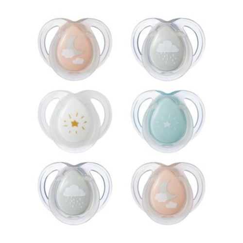 Tommee Tippee Night Pacifier 0-6 Months - Green Skies - 6pk