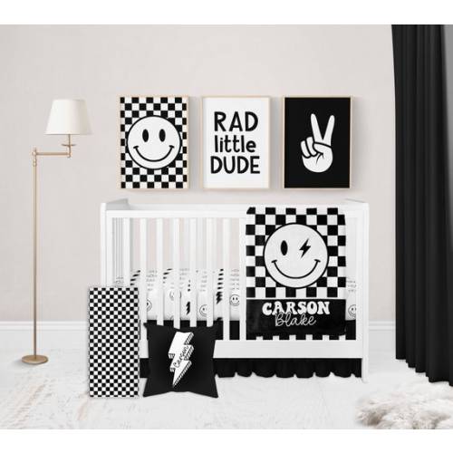 Baby Boy Crib Bedding Set, Black and White Crib Bedding, Retro Nursery Decor, Smile Face Checker Crib Sheets Boy, Baby Bedding Crib Sets Boy - Etsy