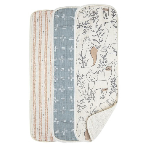 CRANE BABY 3-Pack Cotton Baby Burp Cloth Set, Multi