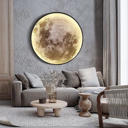 Dimmable Moon Wall Light 31.5 inch Wall Light with Remote Control Plug-in Modern LED Wall Light, 40W Black Wall Lamp Indoor Wall Mounted Ceiling Light Fixture for Hallway Bars Cafes KTV - 31.5 Inch