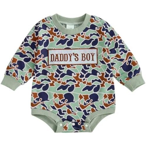Newborn Infant Baby Boy Girl Hunting Clothes Mallard Duck Embroidery Oversized Sweatshirt Bubble Romper Bodysuit