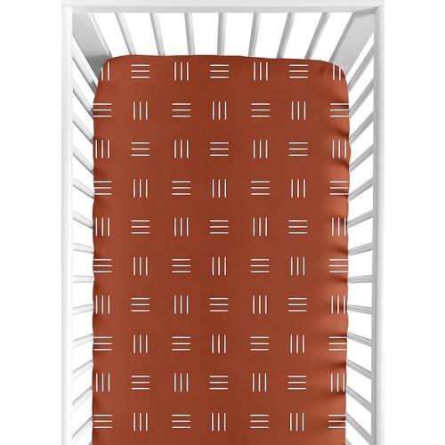 Sweet Jojo Designs Rust and White Boho Mudcloth Boy or Girl Fitted Crib Sheet Baby or Toddler Bed Nursery - Orange Bohemian Woodland Tribal Southwest Mud Cloth Hatch Gender Neutral Triple Line