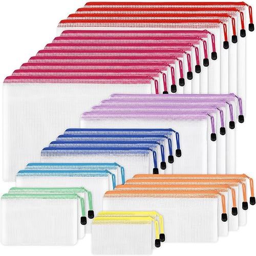EOOUT 30pcs Mesh Zipper Pouch Bags, 8 Sizes Plastic Zipper Bags, 8 Colors Waterproof Zipper Pouches for Organization, Multipurpose for Travel, School Supplies, Office Appliances and Home Organization