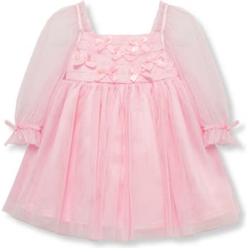 Bow Trim Tulle Babydoll Dress, 12M