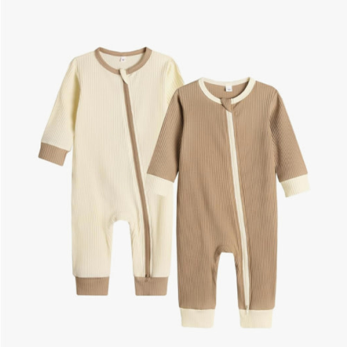 2-Pack Long Sleeve Romper with Two-Way Zipper