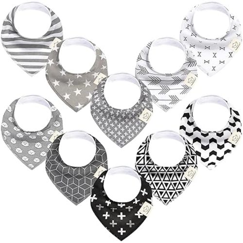 KeaBabies 10-Pack Organic Baby Bandana Bibs for Girls - Super Absorbent Triangle Baby Bibs for Drooling and Teething Infant, 100% Cotton Extra Soft for Newborn, Infant 0-36 Months (MONOS)