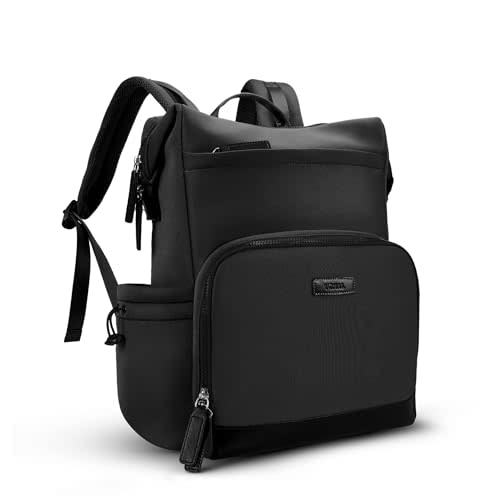 VONAL Neoprene Diaper Bag Backpack with Changing Pad, 33L Large Capacity Neoprene Backpack Baby Diaper Bag with Insulated Pockets, Travel Diaper Backpack Baby with 12 Pockets for Mom & Dad, Black