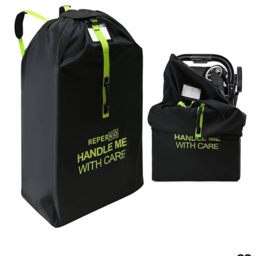 reperkid Large Stroller Bag for Airplane Travel, Black & Green, 47" H x 24" W x 15" D, Fits Most Large, Single, Double, Jogging Strollers – Premium Waterproof Cover, Adjustable Shoulder Straps