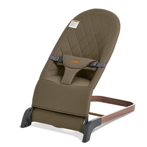 Foldable Baby Bouncer, Baby Bouncer Seat with 3 Adjustable Heights, Portable Newborn Rocker, Ergonomic Bouncer Seat for Natural Bounce, Bouncer for Babies 0-6 Months, Soft Cotton (Green)