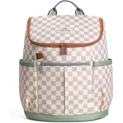 Itzy Ritzy Toddler & Kids Backpack - Lightweight Preschool & Elementary School Bag with Padded Straps, Trolley Sleeve, 2 Side Pockets, Tablet Sleeve & Name Label (Checkerboard)