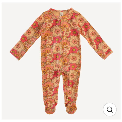 long sleeve two way zipper footie | pink mod 60's floral | bamboo