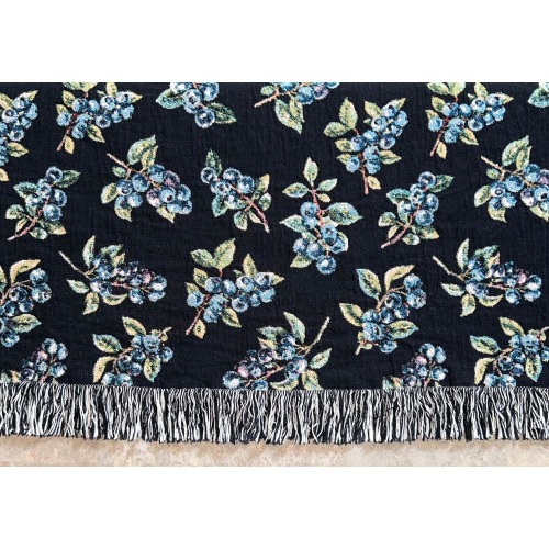 Blueberries Reversible Woven Throw Blanket, Boho Summer Farmhouse Home Decor, Eclectic Maximalist Bedroom, Fruit Lover Housewarming Gift
