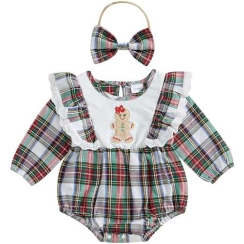 BemeyourBBs Baby Girl Christmas Outfit Ruffle Bubble Romper Long Sleeve Jumpsuit with Bow Headband Cute Newborn Girl Clothes