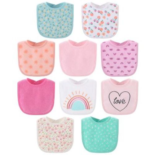 The Peanutshell Terry Baby Bib Set For Girls, 10-pack, Feeding, Teething, Drooling, Sweet Girl