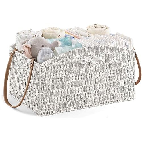 HBlife Diaper Caddy Organizer, Large Hand-Woven Storage Basket for Diapers & Baby Essentials - Elegant Curved Design, Ideal Gift for Baby Shower & Registry Must-Have