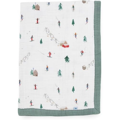 Little Unicorn Newborn Receiving Quilt | Ultra- Soft, Multi-Layered Muslin Fabric | Gift for Newborns & on-The-go (Powder Party)