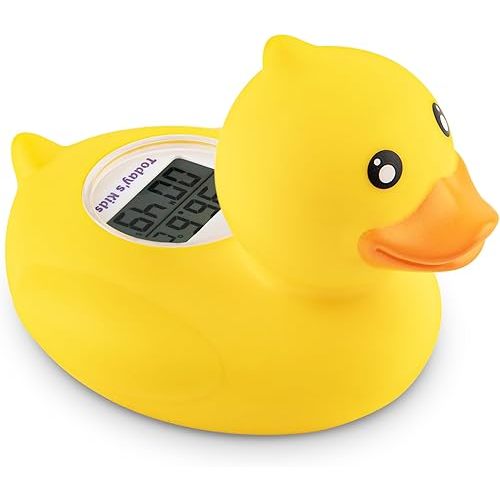Duck Baby Bath Thermometer & Clock - Fahrenheit & Celsius Baby Bath Thermometer, Baby Thermometer for Baby Essentials - Room & Water Thermometer - Soft Material Baby Bath Products