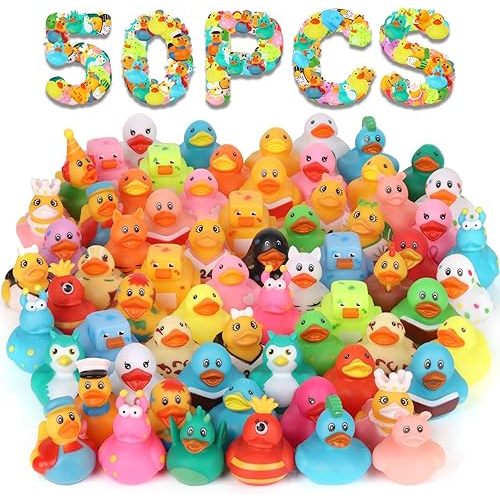 50 Pack Rubber Ducks for Kids Bath Toys and Jeep Ducks for Ducking, Rubber Ducks in Bulk for Kids, Baby Showers Accessories, Birthday Gifts and Summer Pool Party
