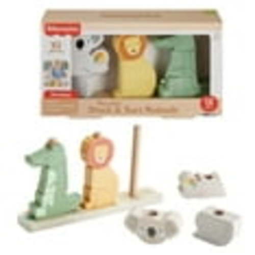 Fisher-Price Wooden Stack & Sort Animals Stacking Toy for Development Play, Baby & Toddler 1Y+, 10 Pcs