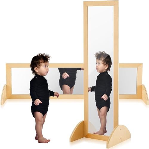 Double Sided Bi Directional Infant Montessori Mirror Toddler Mirror Safety Shatterproof Wooden Baby Acrylic Non Glass Early Learning to Walk Kids