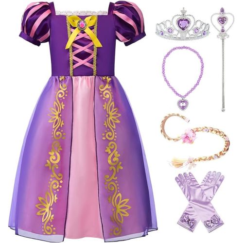 ReliBeauty Girls Dress Puff Sleeve Princess Costume, 3T, Purple(with Accessories)